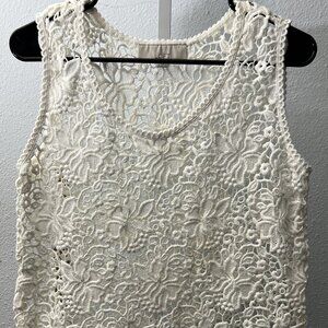 LOFT Ann Taylor Crochet Floral Lace 100% Cotton Eggshell Tank Top SZ Medium